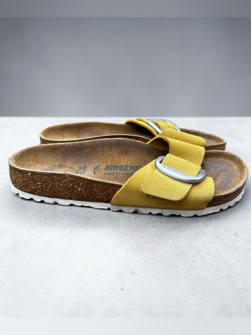 Birkenstock Madrid Big Buckle sandals, yellow, size 7
